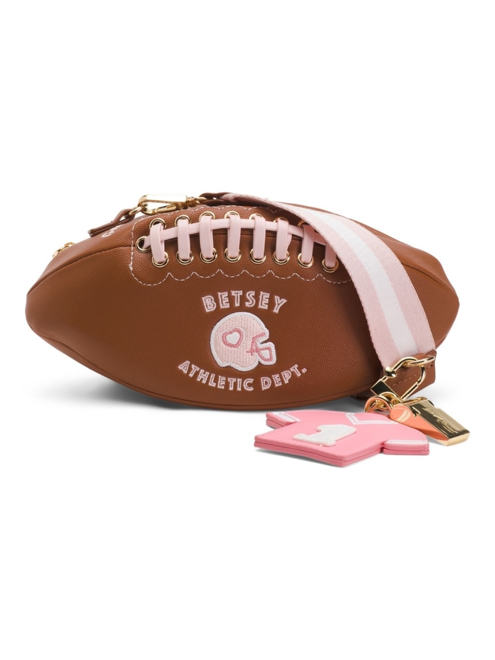 Betsey Johnson Brown & Pink Football Crossbody Bag